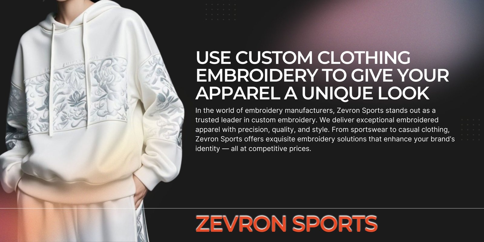 Custom clothing embroidery for hoodies, t-shirts, and uniforms by Zevron Sports UK