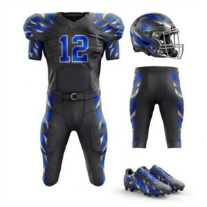 Custom American football uniform manufacturer Zevron Sports black and blue design