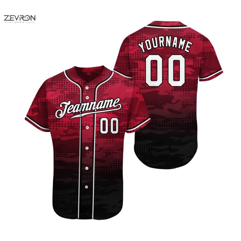 Baseball Trikot in [Farbe] mit individuellem Namen und Nummer, Camouflage-Muster.