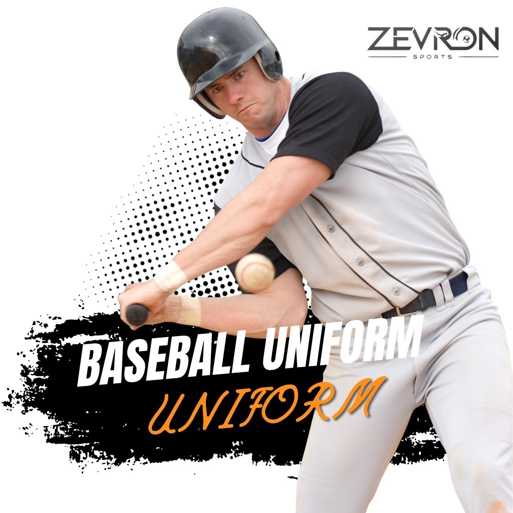 Professional baseball player in a grey and black Zevron Sports baseball uniform swinging a bat.